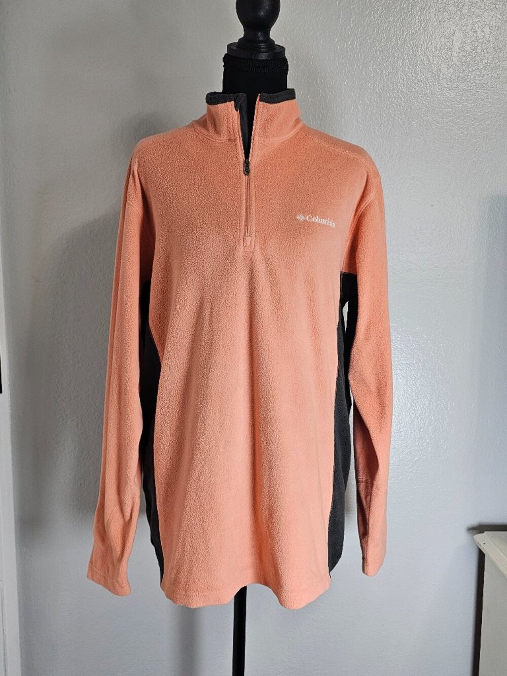 Columbia Sportswear Orange Peach & Grey 1/4 Zip Fleece Pullover Sweater Medium - Picture 2 of 6